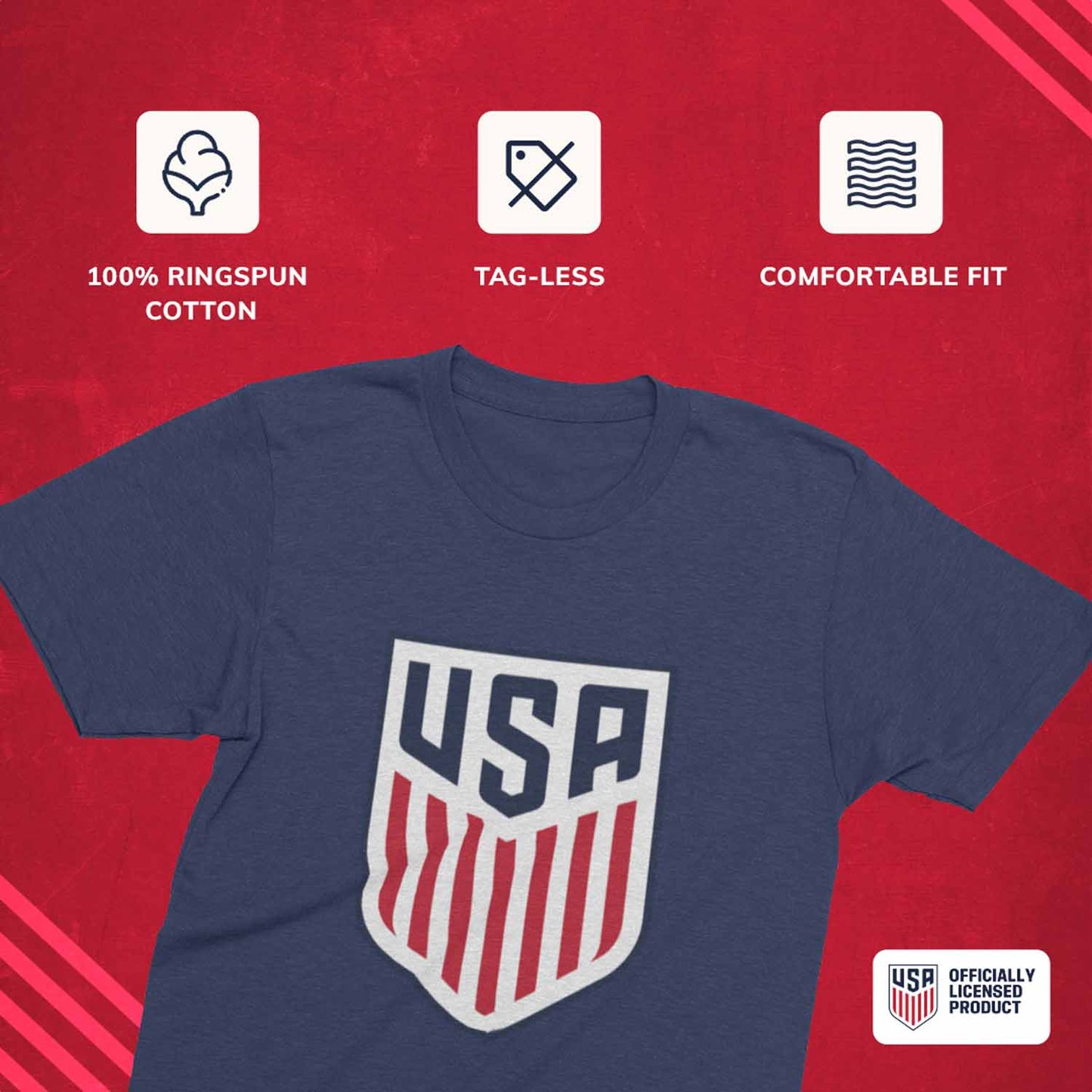 USA National Team The Victory Officially Licensed Unisex Adult US Men's National Soccer Team Gameday Logo Short Sleeve T-Shirt - Red