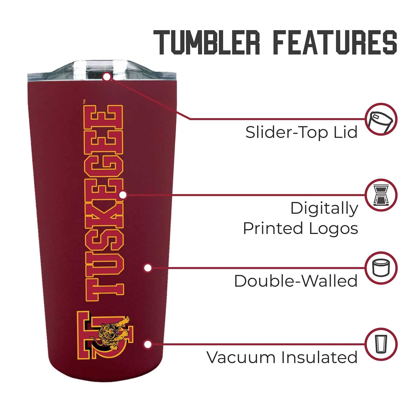 Tuskegee University NCAA Stainless Steel Tumbler perfect for Gameday - Maroon