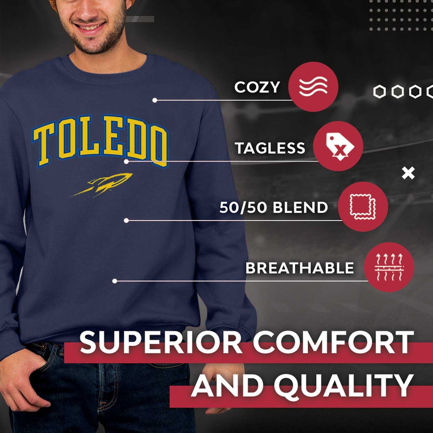 Toledo Rockets Adult Arch & Logo Soft Style Gameday Crewneck Sweatshirt - Navy