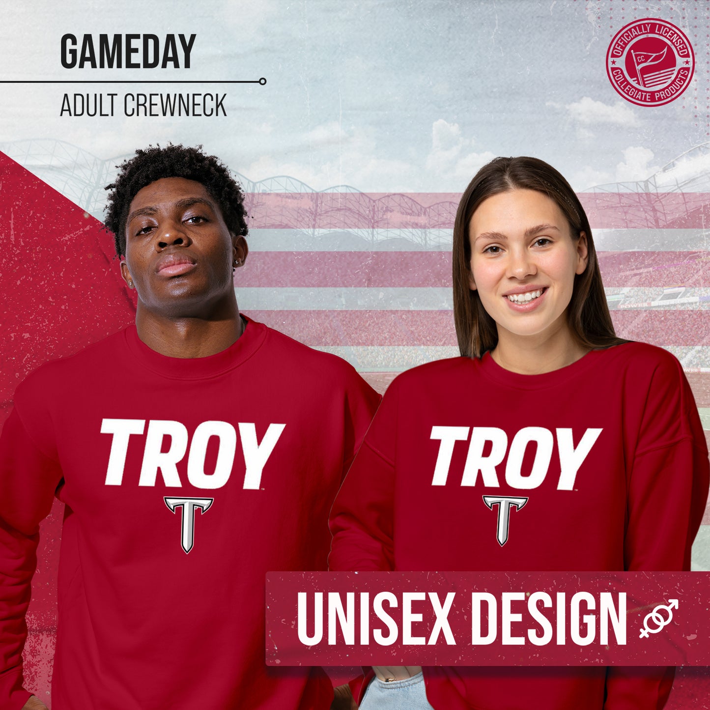 Troy Trojans Adult Arch & Logo Soft Style Gameday Crewneck Sweatshirt - Cardinal