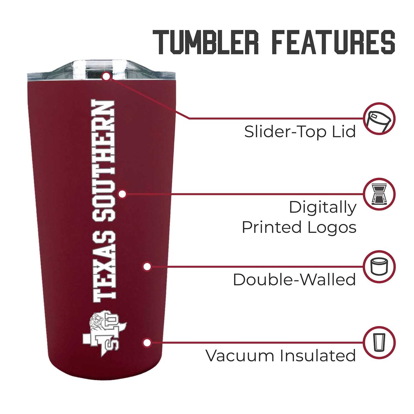 Texas Southern University NCAA Stainless Steel Tumbler perfect for Gameday - Maroon