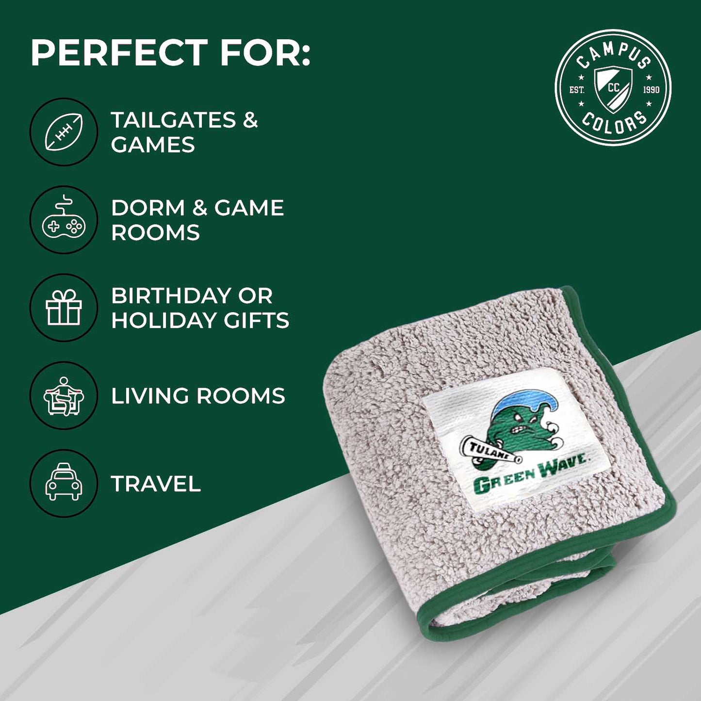 Tulane Green Wave NCAA Silk Sherpa College Throw Blanket - Kelly Green