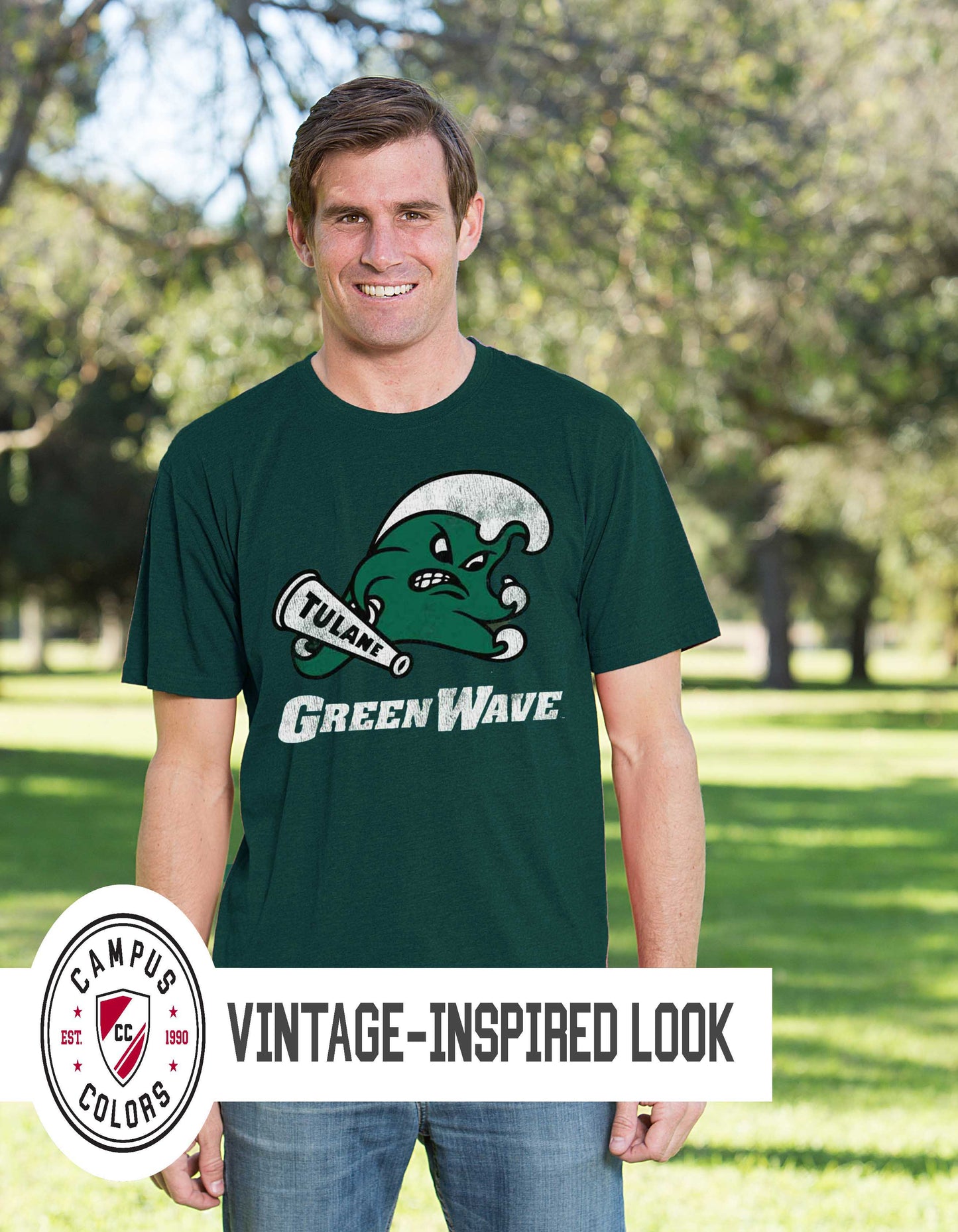 Tulane Green Wave Adult MVP Heathered Cotton Blend T-Shirt - Green