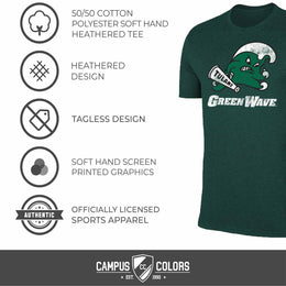 Tulane Green Wave Adult MVP Heathered Cotton Blend T-Shirt - Green