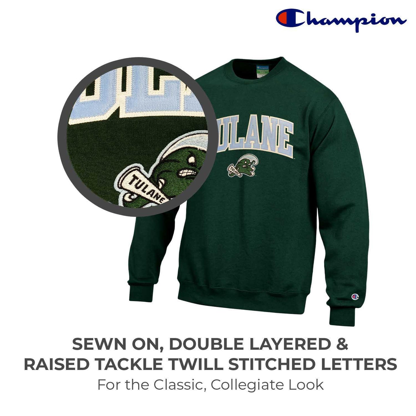 Tulane Green Wave Adult Tackle Twill Crewneck - Green