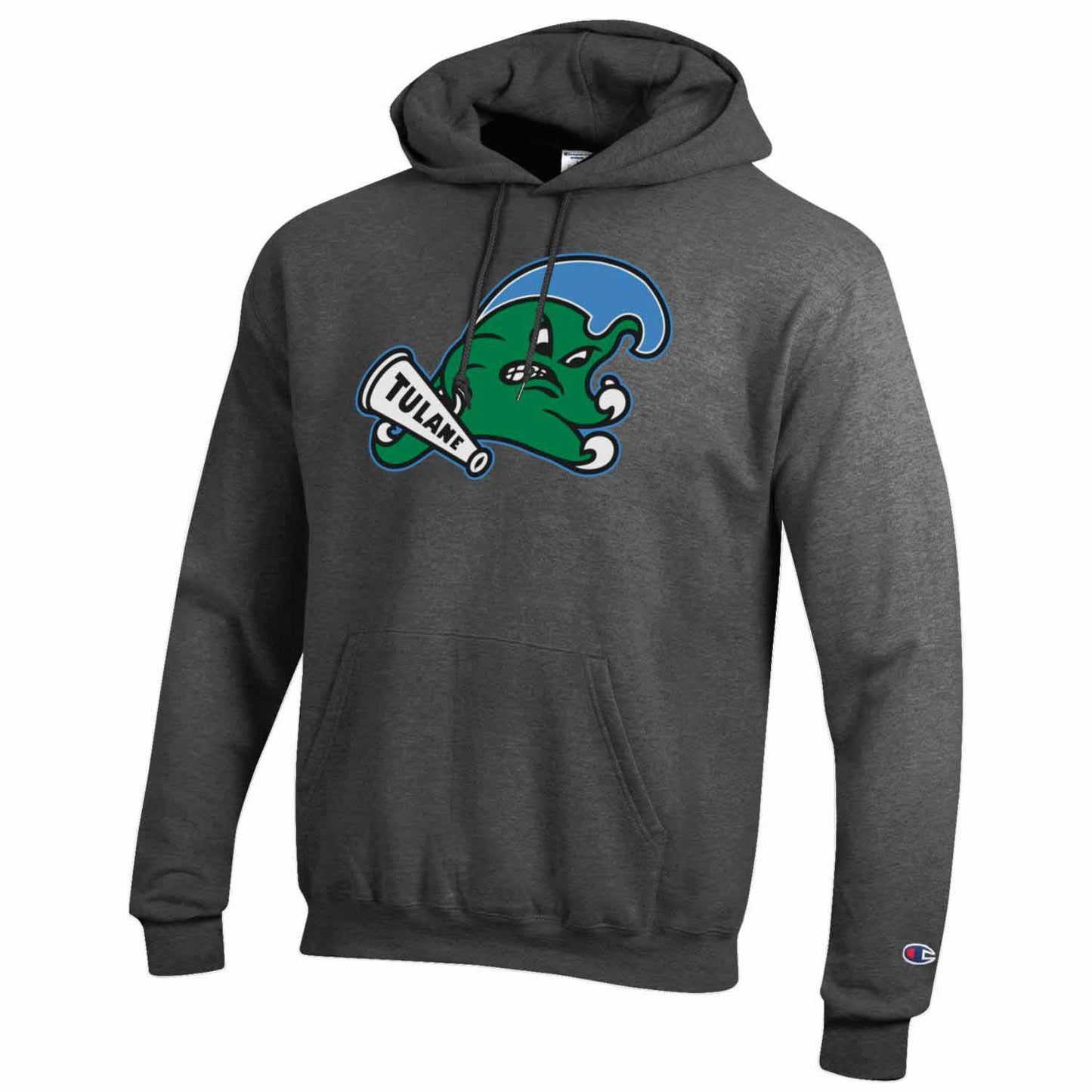 Tulane Green Wave Adult Mascot Fleece Hooded Sweatshirt - Charcoal