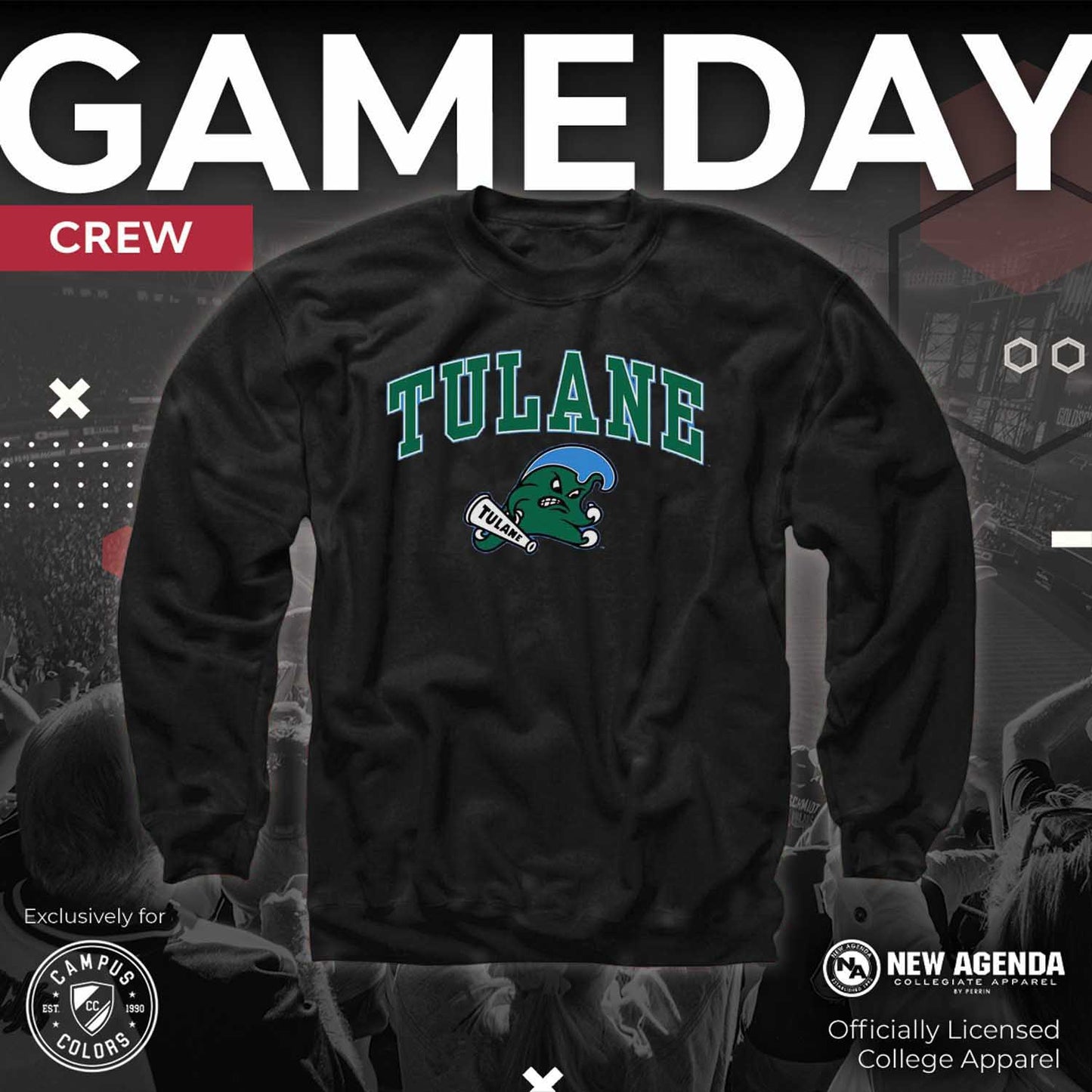 Tulane Green Wave Adult Arch & Logo Soft Style Gameday Crewneck Sweatshirt - Black