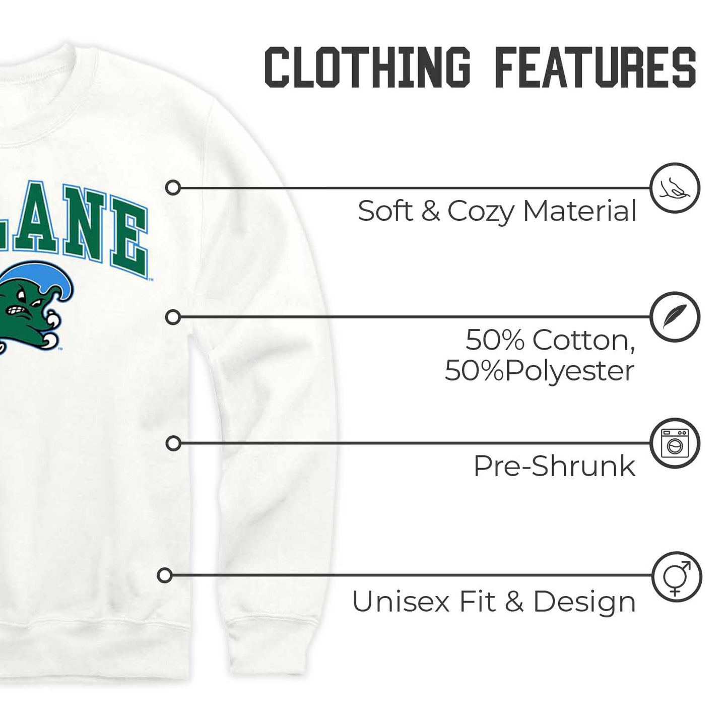 Tulane Green Wave Adult Arch & Logo Soft Style Gameday Crewneck Sweatshirt - White