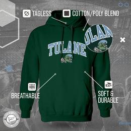 Tulane Green Wave NCAA Adult Tackle Twill Hooded Sweatshirt - Green