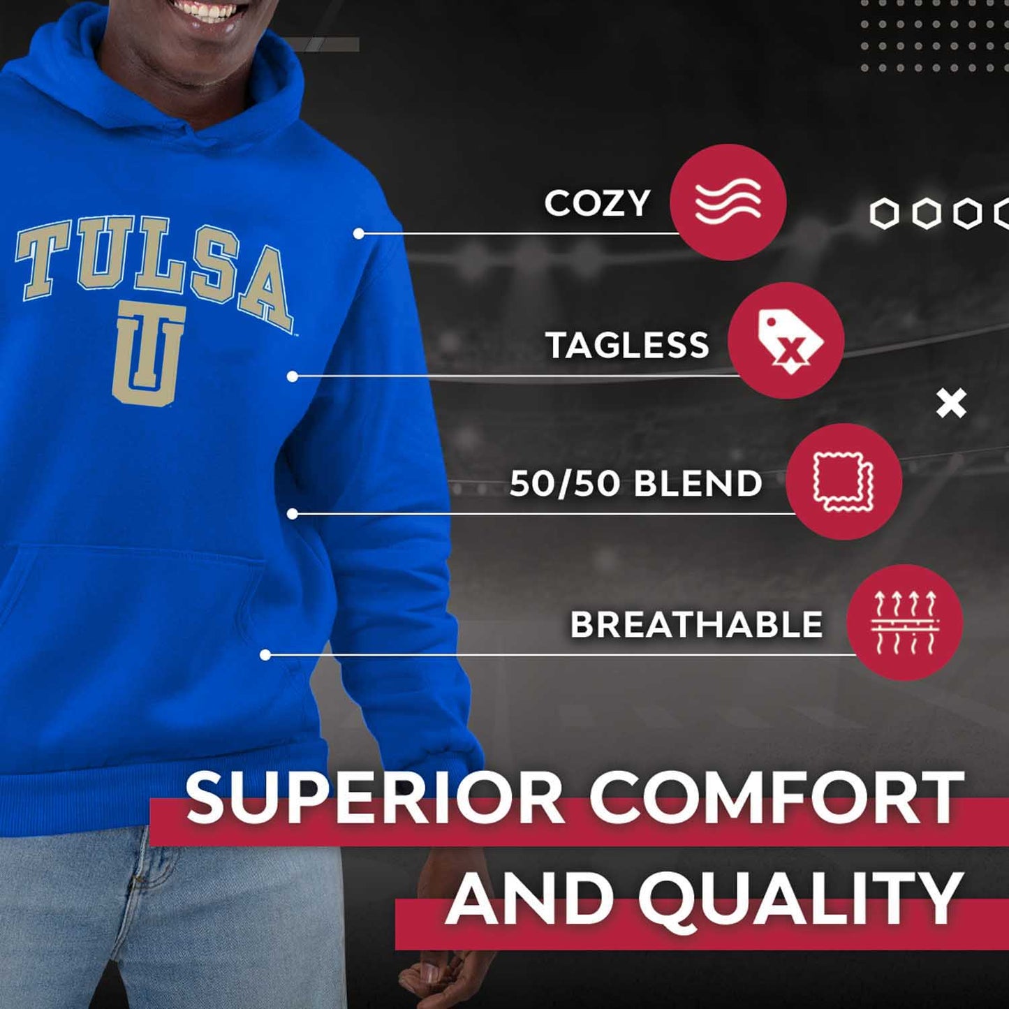 Tulsa Golden Hurricane Adult Arch & Logo Soft Style Gameday Hooded Sweatshirt - Royal