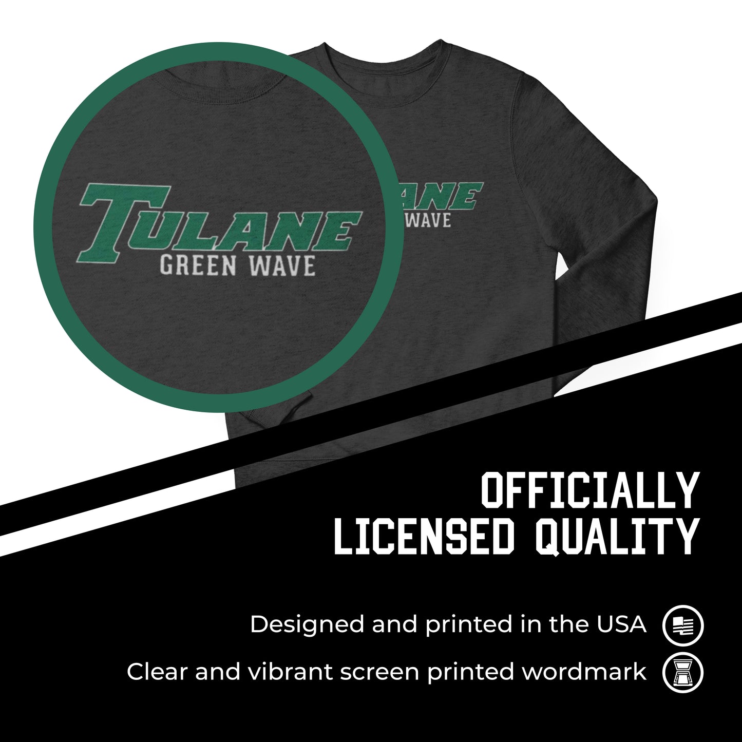 Tulane Green Wave NCAA Adult Charcoal Crewneck Fleece Sweatshirt - Charcoal