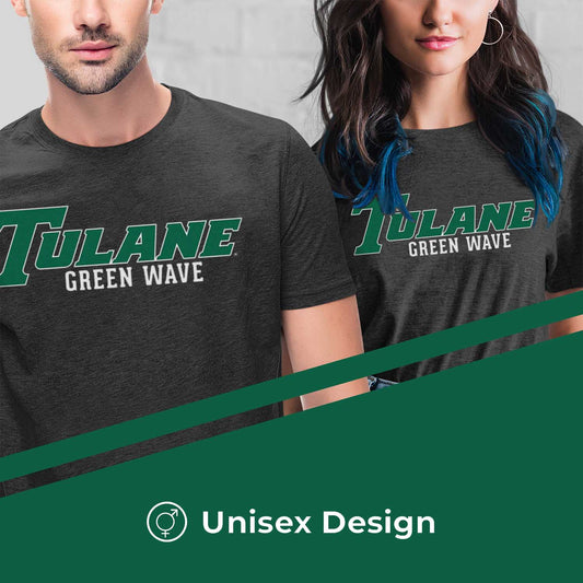 Tulane Green Wave Campus Colors NCAA Adult Cotton Blend Charcoal Tagless T-Shirt - Charcoal