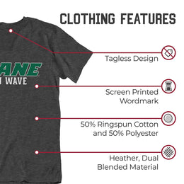 Tulane Green Wave Campus Colors NCAA Adult Cotton Blend Charcoal Tagless T-Shirt - Charcoal