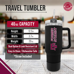 Texas A&M Aggies Collegiate 40oz Stainless Steel Travel Tumbler with Handle for Alumni - Black