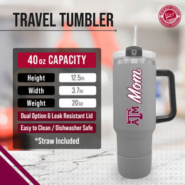 Texas A&M Aggies Collegiate 40oz Stainless Steel Travel Tumbler with Handle for Dad - Gray