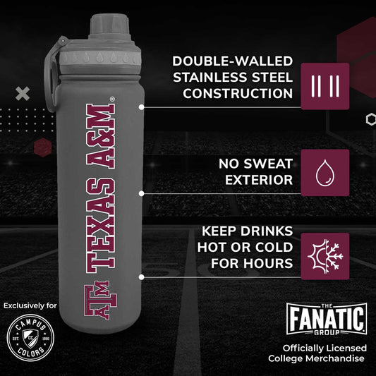 Texas A&M Aggies NCAA Stainless Steel Water Bottle - Sport Gray