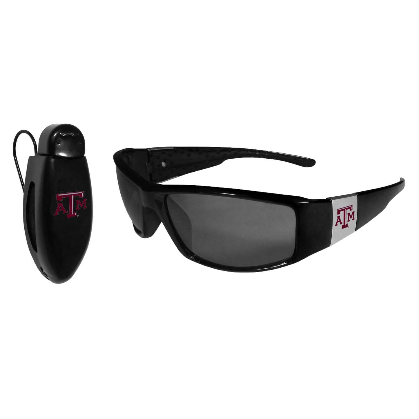 Texas A&M Aggies NCAA Black Chrome Sunglasses with Visor Clip Bundle - Black