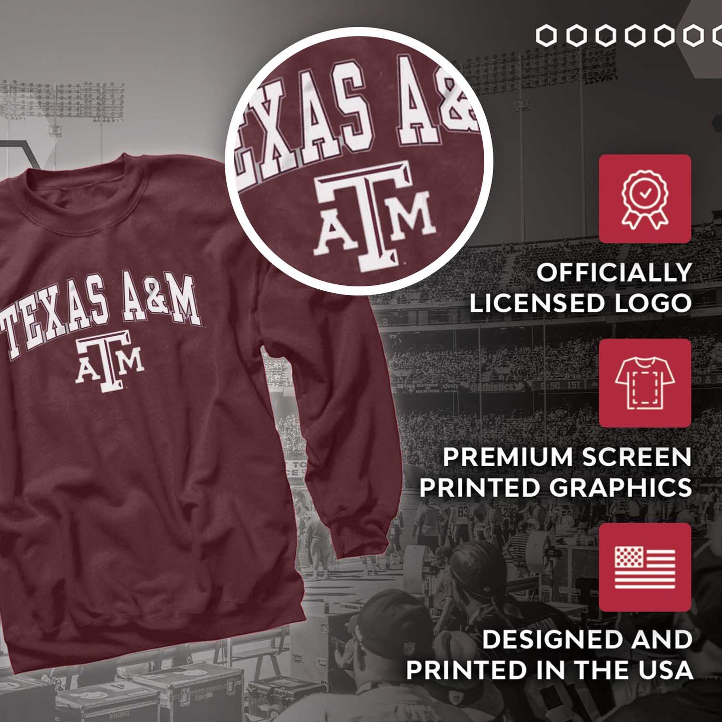 Texas A&M Aggies Adult Arch & Logo Soft Style Gameday Crewneck Sweatshirt - Maroon