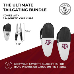 Texas A&M Aggies Collegiate University Two Piece Grilling Tools Set with 2 Magnet Chip Clips - Chrome