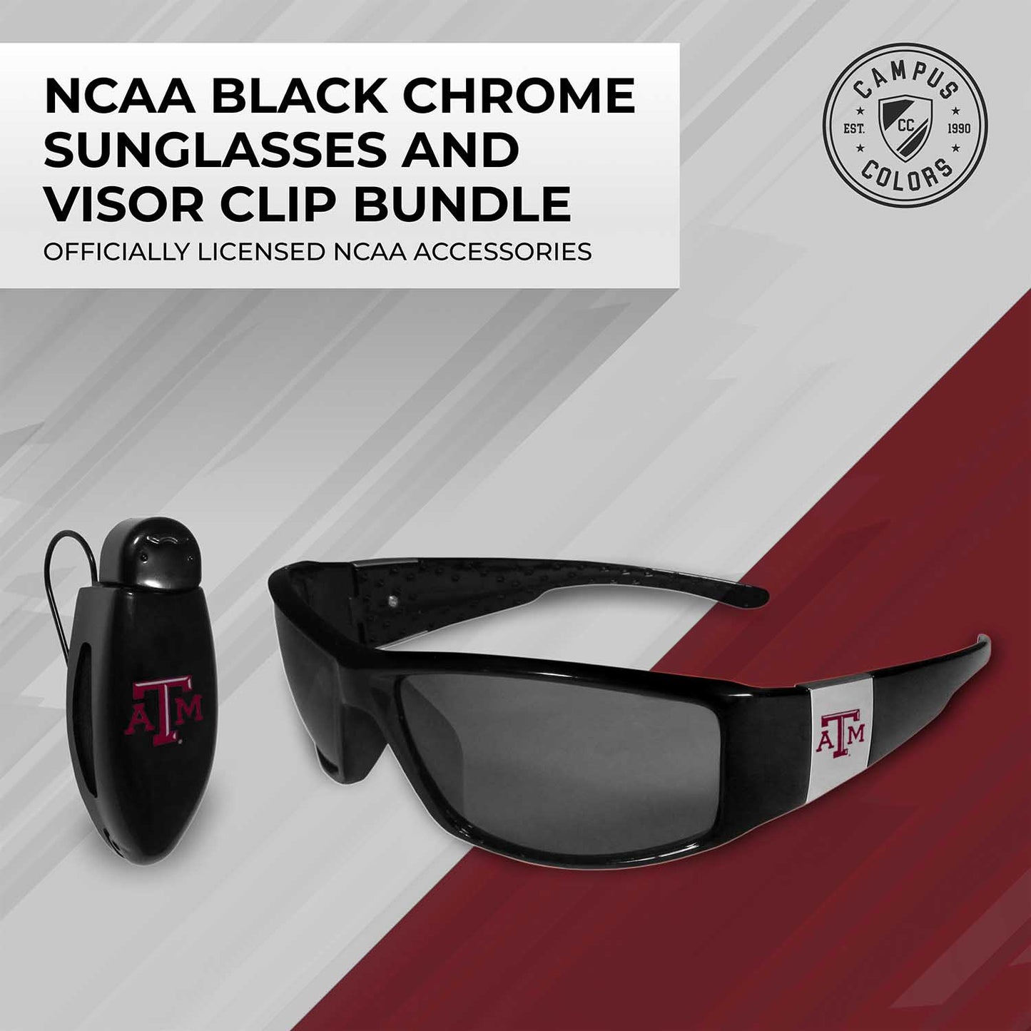 Texas A&M Aggies NCAA Black Chrome Sunglasses with Visor Clip Bundle - Black