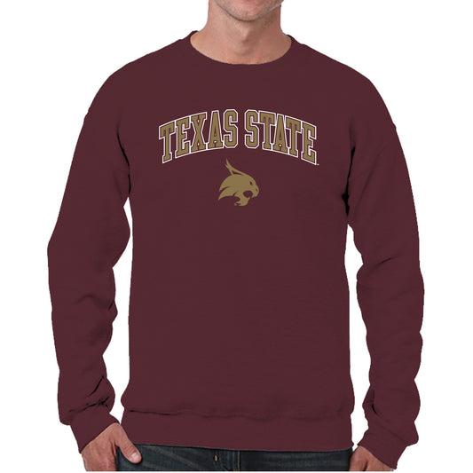Texas State Bobcats Adult Arch & Logo Soft Style Gameday Crewneck Sweatshirt - Maroon