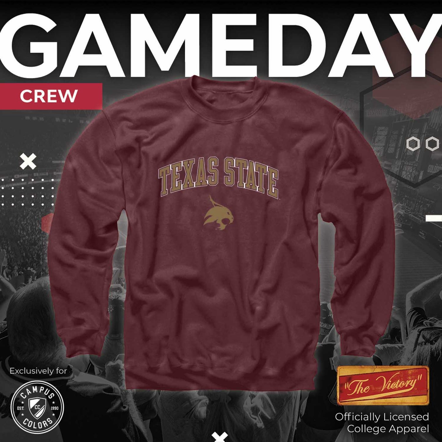 Texas State Bobcats Adult Arch & Logo Soft Style Gameday Crewneck Sweatshirt - Maroon