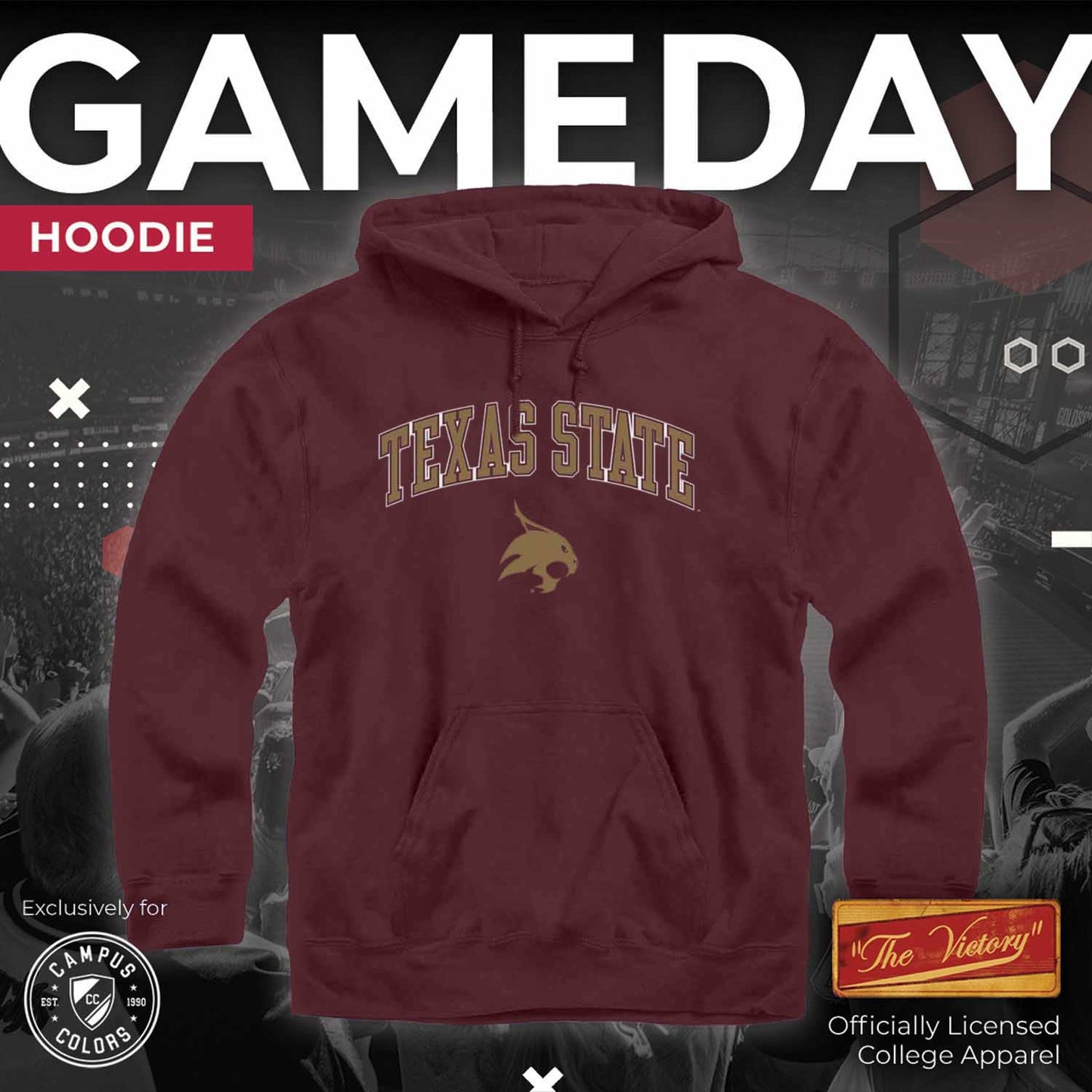 Texas State Bobcats Adult Arch & Logo Soft Style Gameday Hooded Sweatshirt - Maroon