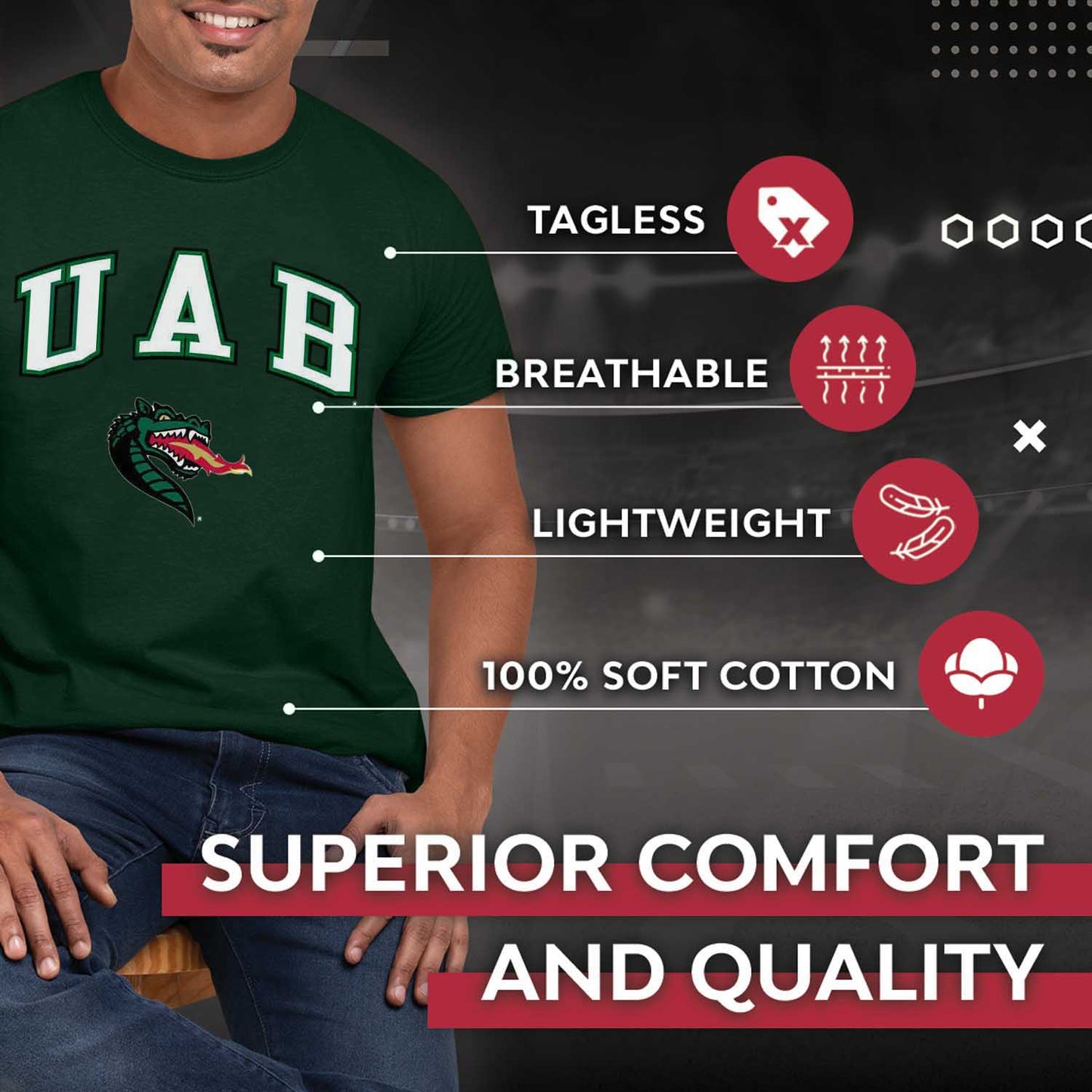 UAB Blazers NCAA Adult Gameday Cotton T-Shirt - Green