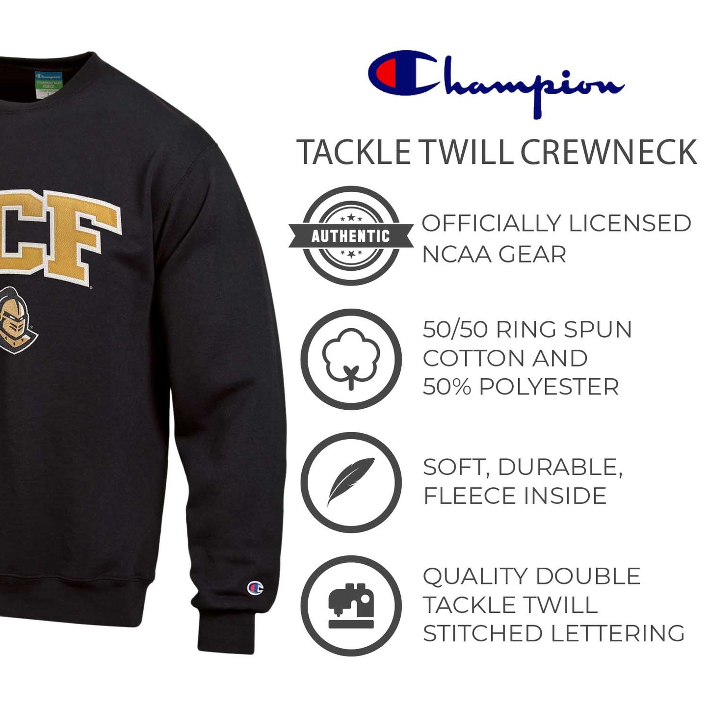 Central Florida Knights Adult Tackle Twill Crewneck - Black