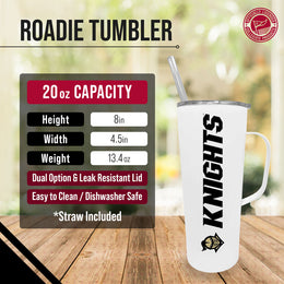 Central Florida Knights NCAA Stainless Steel 20oz Roadie With Handle & Dual Option Lid With Straw - White