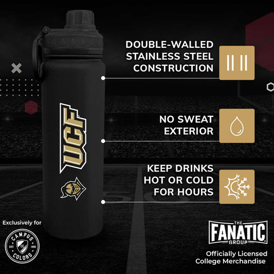 Central Florida Knights NCAA Stainless Steel Water Bottle - Black