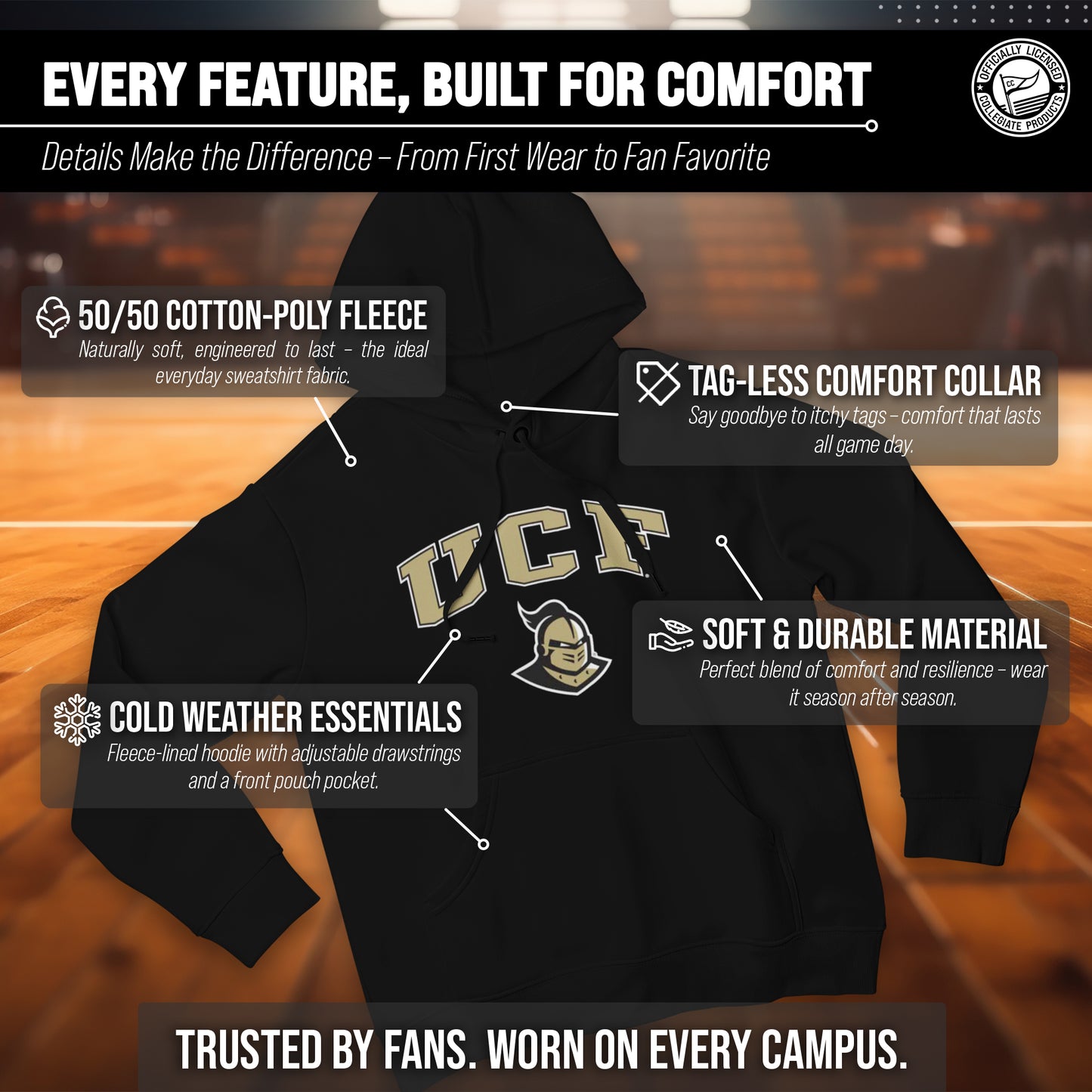 Central Florida Knights Adult Arch & Logo Soft Style Gameday Hooded Sweatshirt - Black