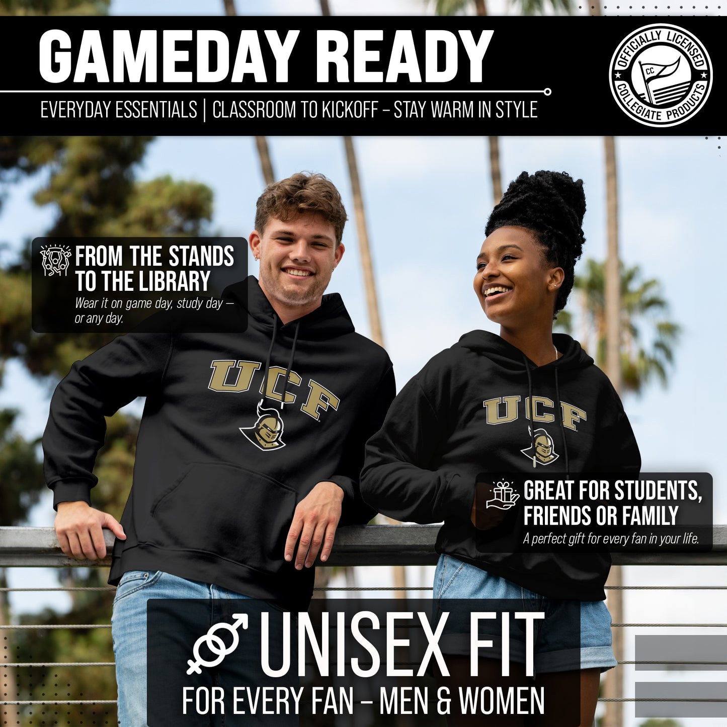 Central Florida Knights Adult Arch & Logo Soft Style Gameday Hooded Sweatshirt - Black