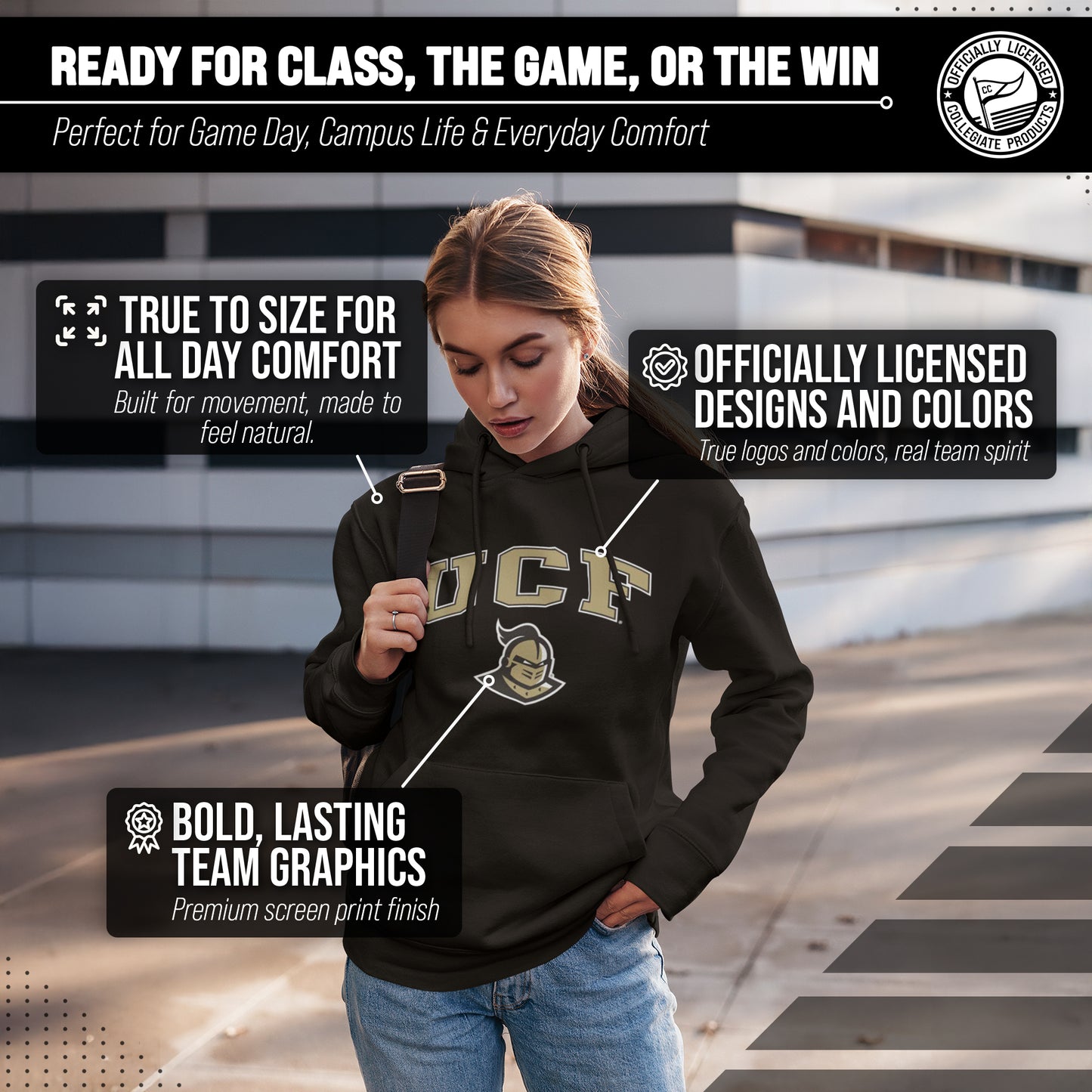 Central Florida Knights Adult Arch & Logo Soft Style Gameday Hooded Sweatshirt - Black