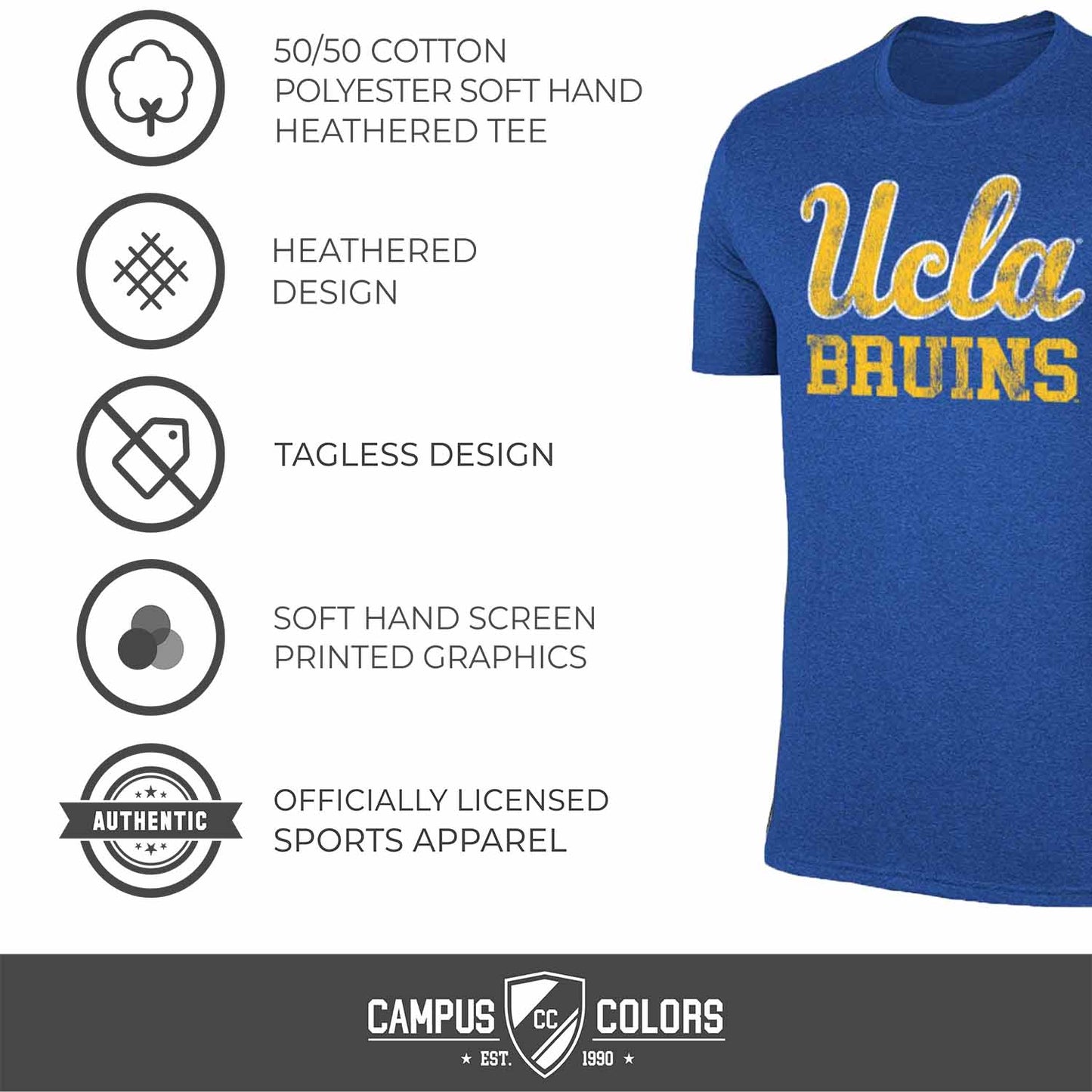 UCLA Bruins Adult MVP Heathered Cotton Blend T-Shirt - Royal