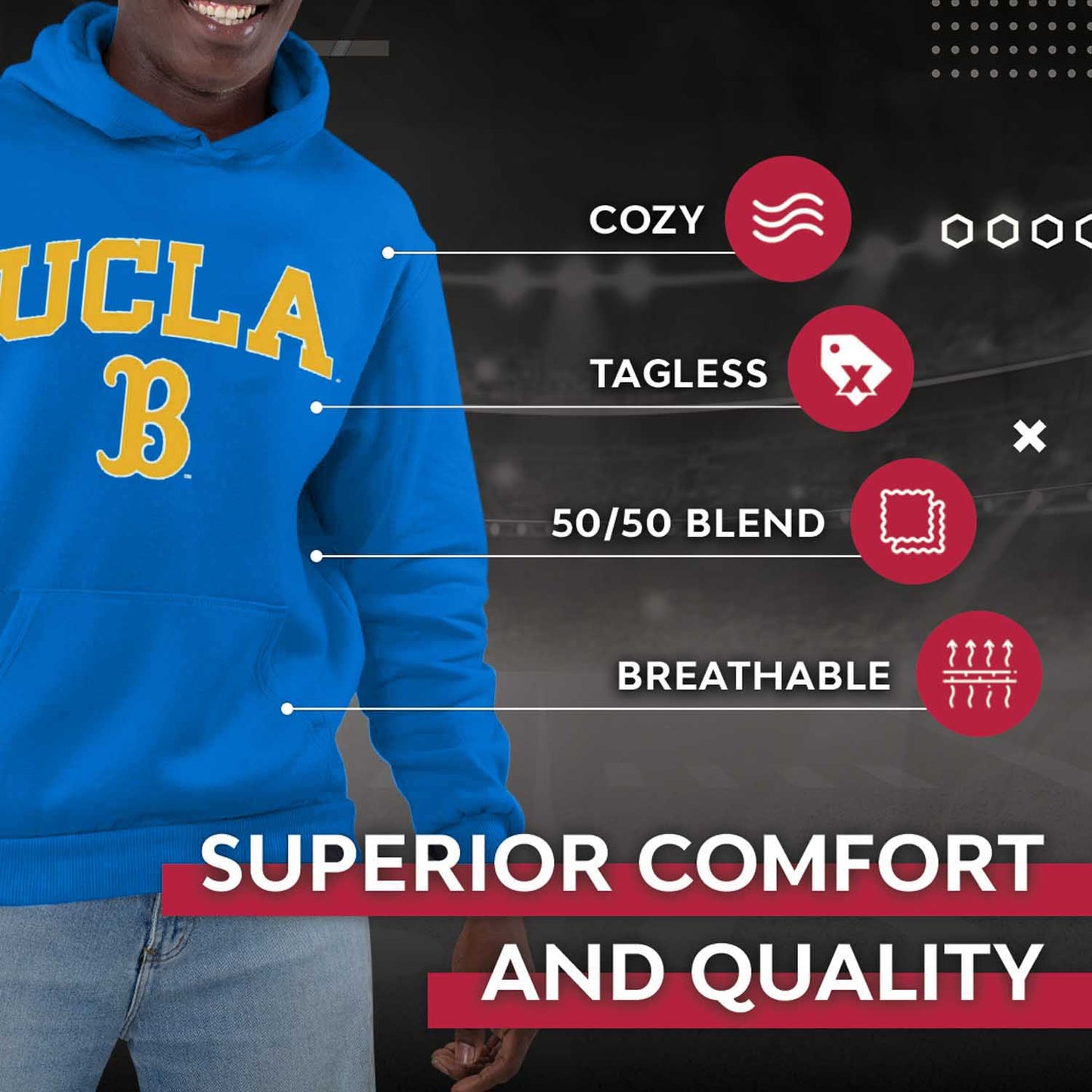 UCLA Bruins Adult Arch & Logo Soft Style Gameday Hooded Sweatshirt - Light Blue