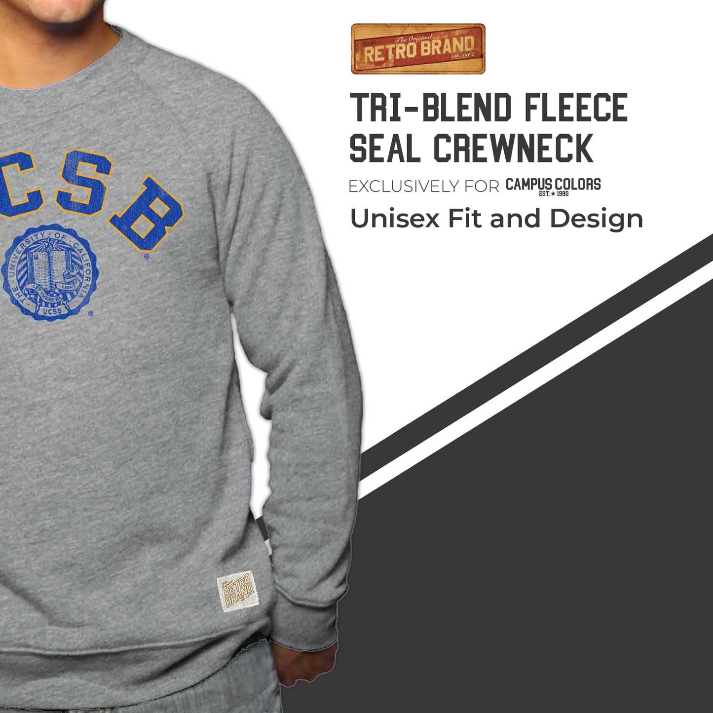 UCSB Gauchos College Gray University Seal Crewneck Sweatshirt - Gray