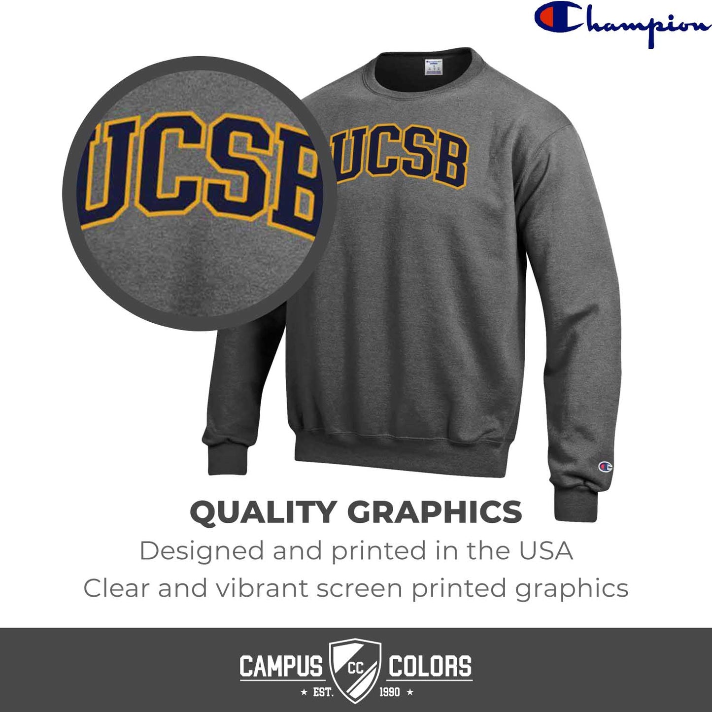 UCSB Gauchos Adult Mascot Fleece Crewneck - Charcoal