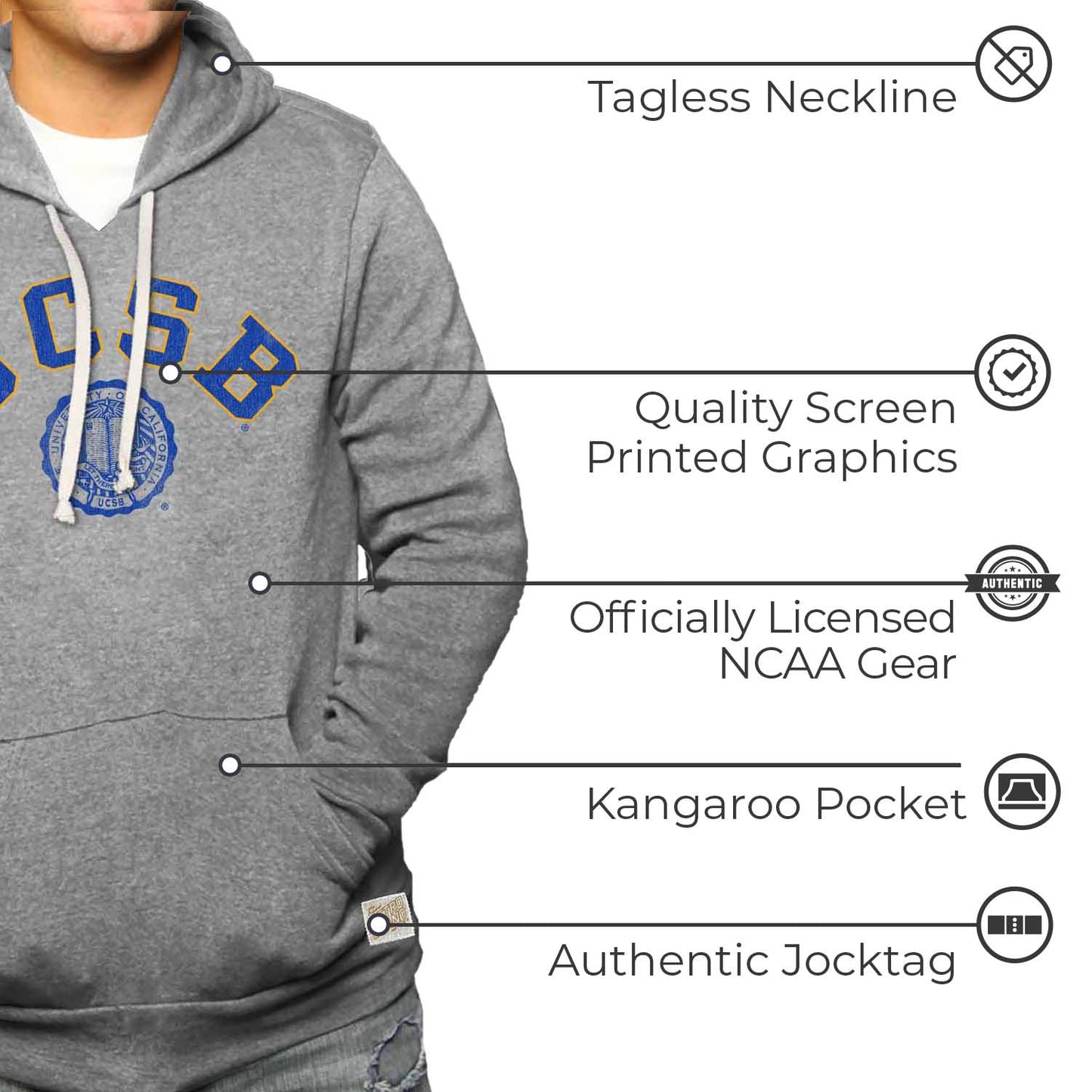 UCSB Gauchos College Gray University Seal Hooded Sweatshirt - Gray