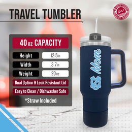 North Carolina Tar Heels Collegiate 40oz Stainless Steel Travel Tumbler with Handle for Mom - Navy