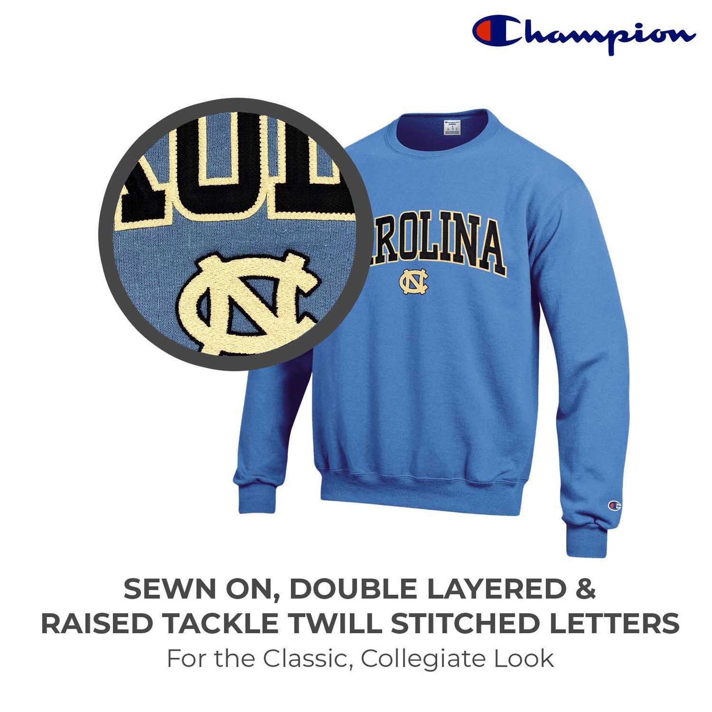 North Carolina Tar Heels Adult Tackle Twill Crewneck - Carolina Blue