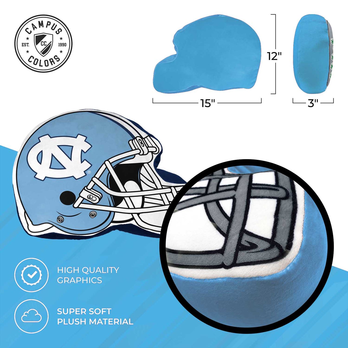 North Carolina Tar Heels NCAA Helmet Super Soft Football Pillow - Carolina Blue