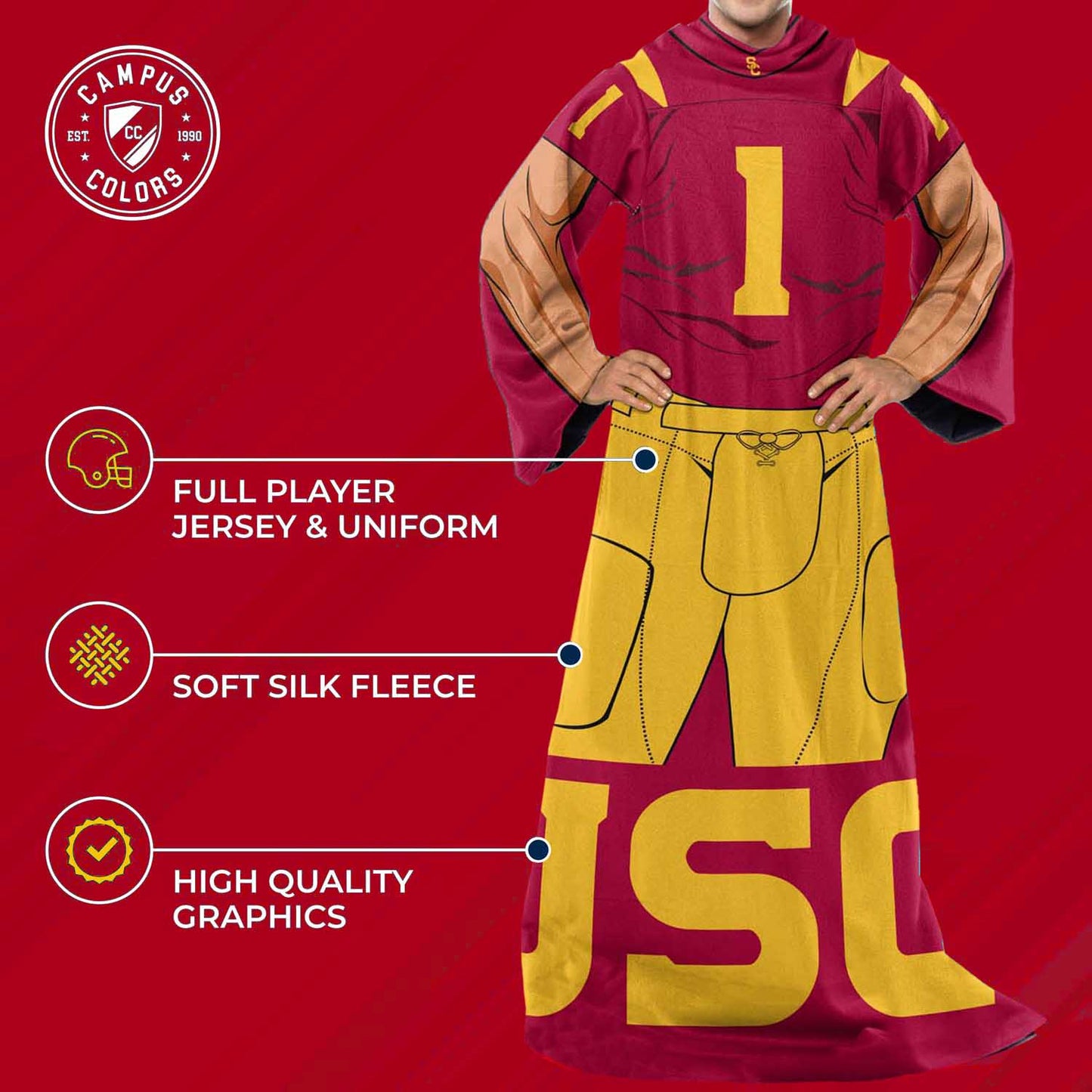 USC Trojans NCAA Team Wearable Blanket with Sleeves - Red