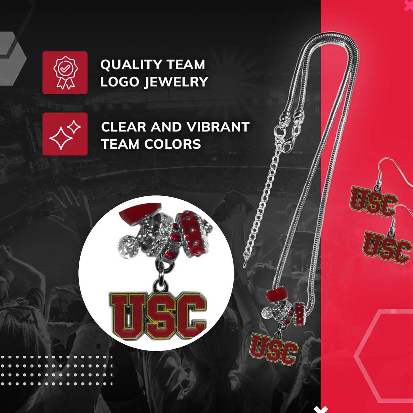 USC Trojans Collegiate Game Day Necklace and Earrings - Silver