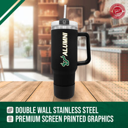 USF Bulls Collegiate 40oz Stainless Steel Travel Tumbler with Handle for Alumni - Black