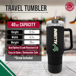 USF Bulls Collegiate 40oz Stainless Steel Travel Tumbler with Handle for Alumni - Black