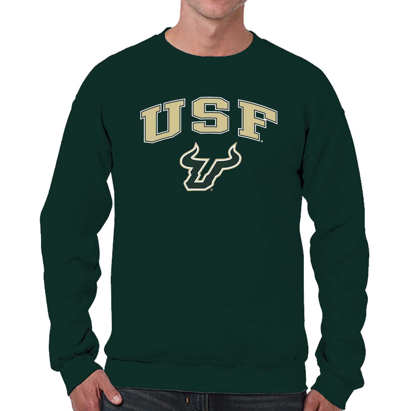 USF Bulls Adult Arch & Logo Soft Style Gameday Crewneck Sweatshirt - Green