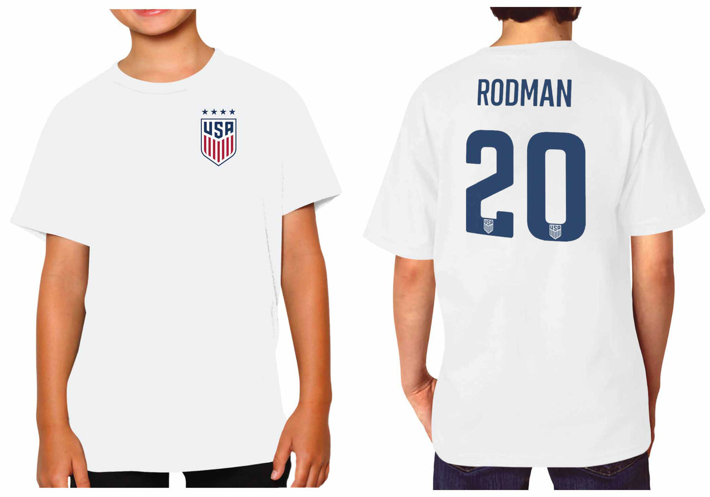 USA National Team The Victory Officially Licensed Youth US Women's National Soccer Team Trinity Rodman Name & Number T-Shirt - White #20