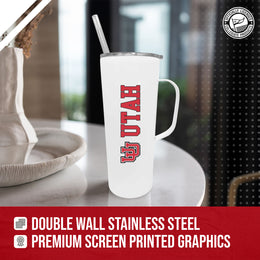 Utah Utes NCAA Stainless Steal 20oz Roadie With Handle & Dual Option Lid With Straw - White