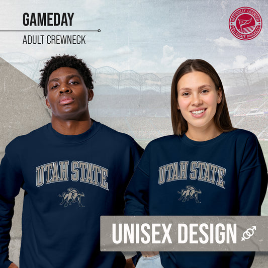 Utah State Aggies Adult Arch & Logo Soft Style Gameday Crewneck Sweatshirt - Navy